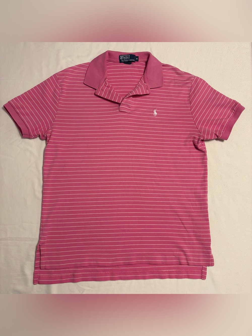 Polo by Ralph Lauren Pink and White Striped Polo Shirt, 100% Cotton